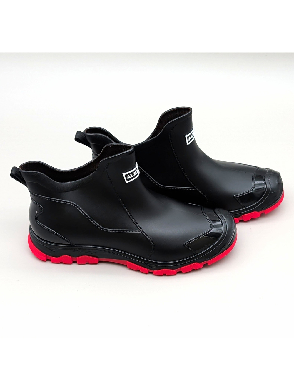 ALBICKER Men's Black/Red Rubber Slip-On Ankle Rain Boots Size US 10 EU44